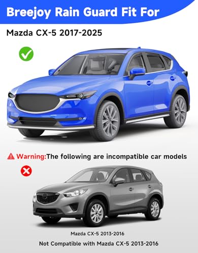 in-Channel Window Rain Guards Fit for Mazda CX5 CX-5 2017 2018 2019 2020 2021 2022 2023 2024 2025 2026, Rain Guards Visors Vent Visors Window Deflector Vent Shades Car Accessories -4 pcs - size: Fit for 2017-2026 Mazda CX-5