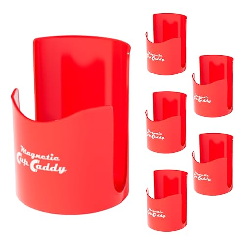 Master Magnetics Magnetic Cup Holder - Caddy for Bottles, Glasses, and Cans - Fits on Fridge, Lawnmower, Forklift, Cart, or Ladder - Heavy-Duty Magnet - color: Red, size: 6 Count