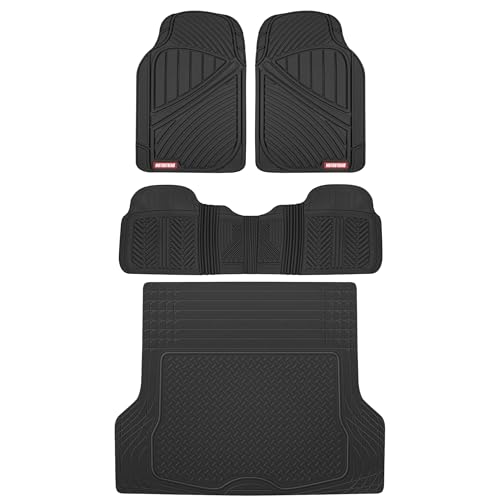 Motor Trend FlexTough™ Baseline Rubber Car Floor Mats with Trunk Mat Cargo Liner, Front & Rear Combo Set fits Most Car SUV Van Coupe Sedan, Heavy Duty All Weather Trim to Fit - color: Black, size: X-Large