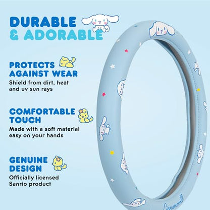 Sanrio Cinnamoroll Car Trunk Organizer & Steering Wheel Cover Set – Cute, Non-Slip, Soft Grip Car Accessories for Women – Collapsible Storage Bin for Groceries, Tools & Travel – 12.5"L x 12.5"W x 9"H - style: Set Cinnamoroll