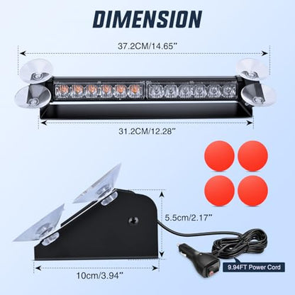 Nilight 12LED Traffic Advisor Strobe Light Bar Amber Blue Emergency Warning Hazard Safety Dash Front/Rear Windshield Flashing Lights for Cars Trucks Police Firefighter Plow Construction Vehicles - color: Amber Blue