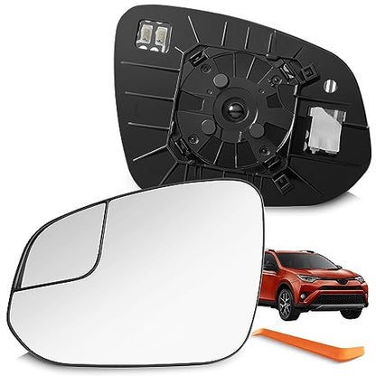 SNEMEEY Compatible with Toyota RAV4 Driver Side Mirror Glass 2016 2017 2018 - Left Side Replacement View Mirror, Heated Chrome Convex Mirror with Backing Plate and Rear Holder - color: Driver Side（LH）