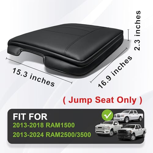 Muslogy Center Console Armrest Cover Fit for Dodge Ram1500 2013-2018 & Ram2500/3500 2013-2026 Accessories, Comfort Armrest Pad Console Lid Cushion Vegan Leather 1-Inch Extra Thick(Jump Seat ONLY) - size: 3) 13-18 |RAM1500| 13-25 RAM2500/3500|Jump,+Thick