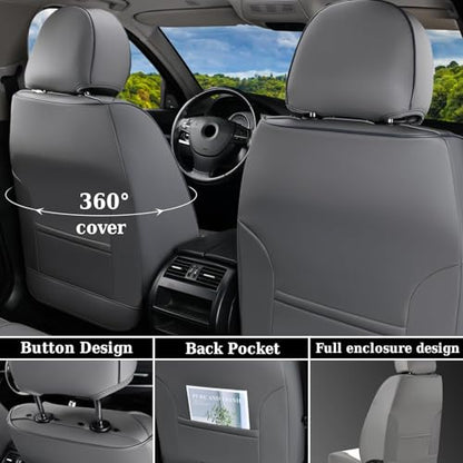 Coverado Seat Covers Full Set, Luxury Leather Car Seat Covers, Waterproof Automotive Car Seat Covers Universal Fit for Most Sedans, SUVs, Pick-up Trucks(Gray) - color: Gray, size: FullSet