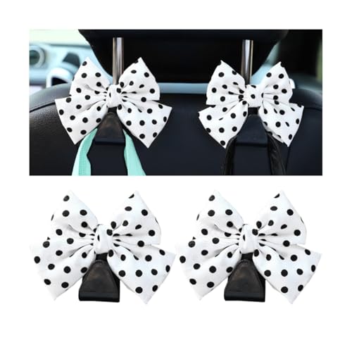 Mandark 2-Piece Car Seat Headrest Hooks - Universal for All Vehicles, Cute Bow Hooks for Purses & Bags, Interior Decoration Accessories (White/Polka Dot) - color: White/Polka Dot