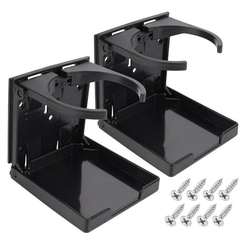 2pcs Foldable Cup Holder Adjustable Wall Mounted Cup Holder 60-100MM Wall Car Desk Drink Holder for Home Trucks RVs Vans Boats Campers Caravans (Black) - color: Black