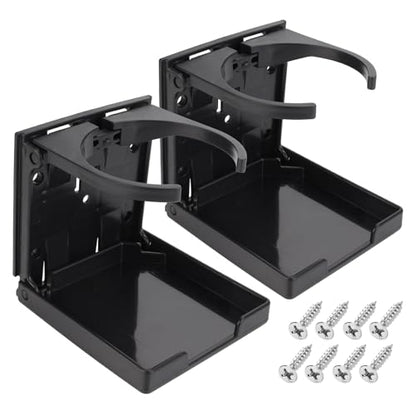 2pcs Foldable Cup Holder Adjustable Wall Mounted Cup Holder 60-100MM Wall Car Desk Drink Holder for Home Trucks RVs Vans Boats Campers Caravans (Black) - color: Black