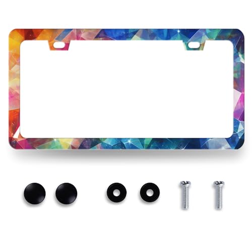 Abstract Shiny License Plate Frame Colorful Bling License Plate Holder for Personalized Car Decorative Stainless Steel Funny License Plate Cool Auto Part with Screws Men Women 12.2" x 6.2" - color: Cool Bling Abstract Shiny Print