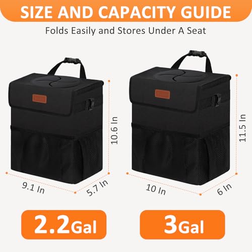 Vankor 3 Gallons Car Trash Can with Lid, Bag Bin Hanging Waterproof Automotive Car Garbage Cans Leak Proof Vehicle Trash Can Black - color: Black, size: 3 Gallons