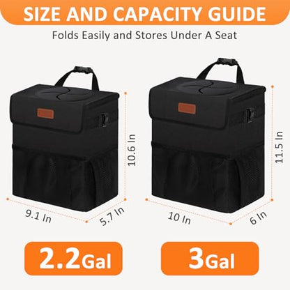 Vankor 3 Gallons Car Trash Can with Lid, Bag Bin Hanging Waterproof Automotive Car Garbage Cans Leak Proof Vehicle Trash Can Black - color: Black, size: 3 Gallons