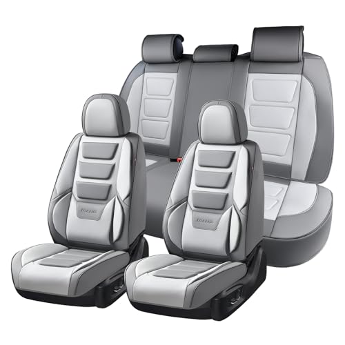 Coverado Car Seat Covers Full Set, Seat Covers for Cars, Front Seat Covers and Back Seat Cover Waterproof Leather Automotive Seat Cover, Universal Car Interior Protectors Cushion for Most Cars - color: Light_Gray, size: FullSet