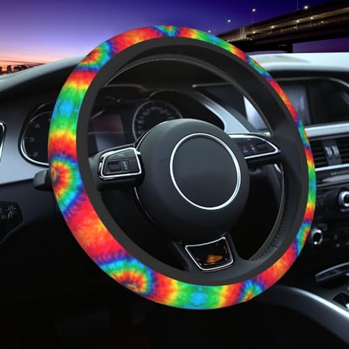Tie Dye Steering Wheel Cover with 2 Car Coasters Non Slip Neoprene for Women Men Universal 15 Inch - color: Tie Dye