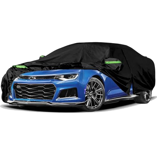 Car Cover Custom Fit for Camaro, Waterproof All Weather Full Exterior Cover Rain Snow UV Protection Cover with Door Zipper - color: Black, size: Fit for Chevrolet Camaro