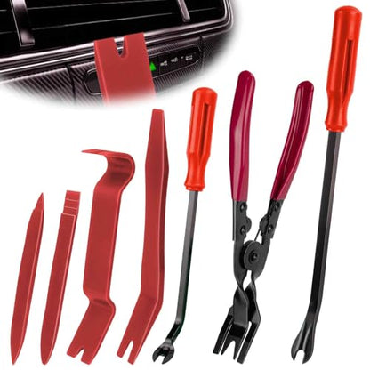 BFXM 7PCS Auto Trim Removal Tool kit, Car Clip Pry Tools Kit No Scratch Plastic, Fasteners Remover Tool Kit, Automotive Interior Fastener Puller Remover Body Repair Set for Car (Red) - color: Red * 7PCS