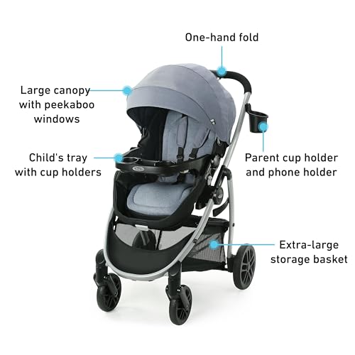Graco® Modes Pramette Travel System, Includes Baby Stroller with True Pram Mode, Reversible Seat, One Hand Fold, Extra Storage, Child Tray and SnugRide 35 Infant Car Seat, Ontario - color: Ontario, style: No Style Name