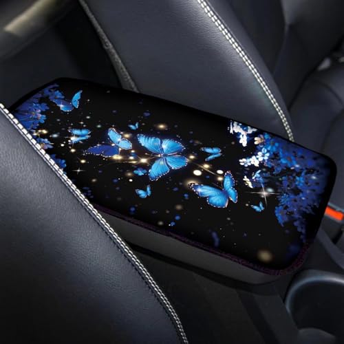 Dreaweet Car Armrest Cover Blue Butterfly Car Accessories Center Console Cover with Pockets,Soft Arm Rest Cover for Car SUV Truck Sedan Van - color: Blue Butterfly