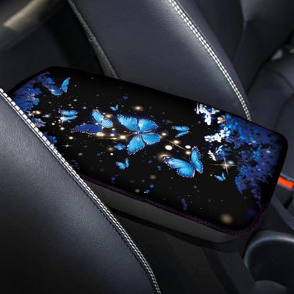 Dreaweet Car Armrest Cover Blue Butterfly Car Accessories Center Console Cover with Pockets,Soft Arm Rest Cover for Car SUV Truck Sedan Van - color: Blue Butterfly