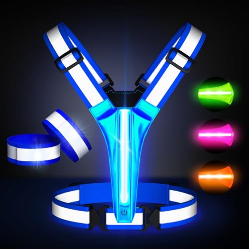 Led Light Up Running Vest Reflective Vest for runners night walking, Rechargeable Reflective Running Vest High Visibility - color: Bule