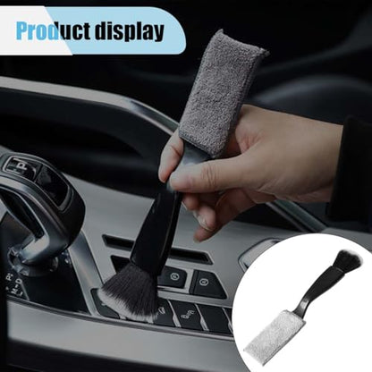Car Double Head Clean Brush, 2 in 1 Duster for Car Clean, Car Interior Dust Detailing Brush for Air Vents Dashboard Screen, Soft Car Cleaning Tool Accessories (Black)