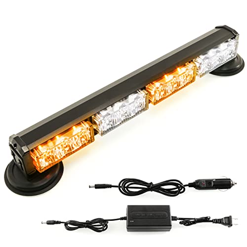14.8" Battery Powered Emergency Strobe Lights Bar for Truck Vehicle Trailer Rechargeable Roadside Wireless Rooftop Mini Hazard Flashing LED Beacon Warning Light w/Magnetic Base (Amber/White) - color: #01 Amber/White/Amber/White, size: 14.8 Inch