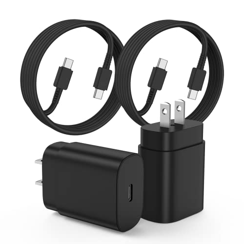 2Pack 25W USB C Charger for Samsung Galaxy S24 Ultra, Super Quite Fast Charging Type C Block with 10FT C to C Cord for Samsung Galaxy Tab S9 S8 S23 Ultra S22 Ultra S23 S22+ S22 S21 Note 10 Plus 20 - color: Black, size: 2Pack 10Feet