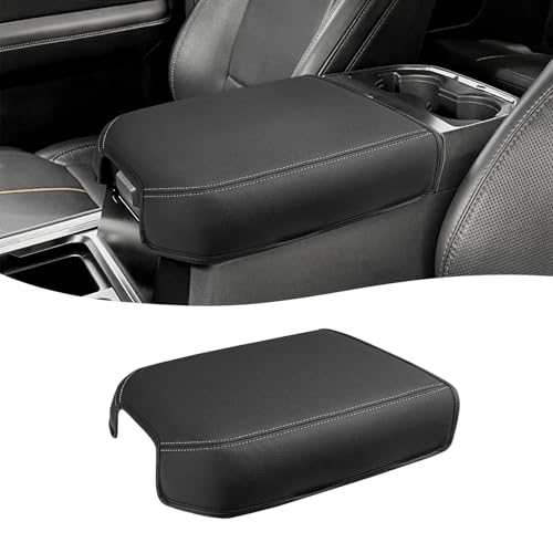 Center Console Cover for 2023 2024 2025 2026 F250 F350 F450 F550 Super Duty Accessories, Vinyl Leather Middle Armrest Cusion Protector, Bucket Seat Only, Anti-Scratch, Black Gray Stitch - size: Bucket Seat, 23-26 F250-F550, gray stitch