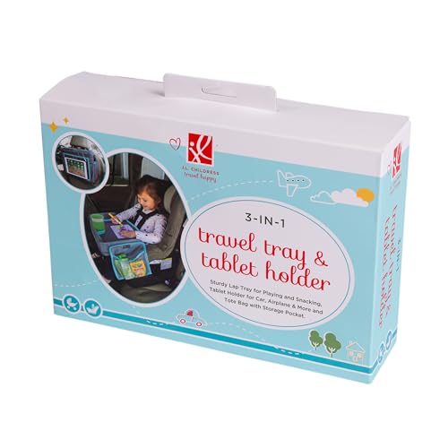 J.L. Childress 3-IN-1 Kids Travel Tray & Tablet Holder - Car Seat Lap Tray Desk for Toddlers, Road Trip Essentials, Car Seat Activity Table, Travel Accessories - Grey/Teal - style: Grey/Teal