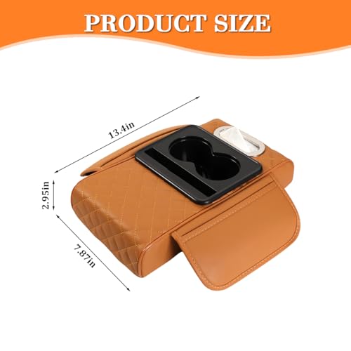 Car Armrest Cushion, 5-in-1 Nappa Leather Vehicle Centre Console Cover with 2 Storage Pockets, Cup Phone & Phone Holder, Multifunctional Auto Organiser Accessories, Universal Fit (Yellow) - color: Yellow