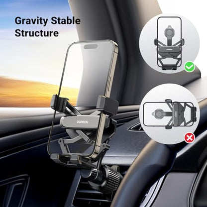 UGREEN Car Phone Holder Vent Phone Mount, Never Blocking Air Vent Clip Cellphone Holder Compatible with iPhone 17 16 15 14 13 12 Pro Max Mini Plus, iPhone 11 SE XS XR 8 7 6 6S Smartphone, Black