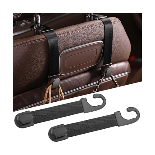 Car Headrest Hooks, 2PCS Vehicle Back Seat Storage Organizer Hanging Holder for Purse Bags Grocery, Adjustable Automotive Interior Hanger Accessories, Universal Fit (Black) - color: Black