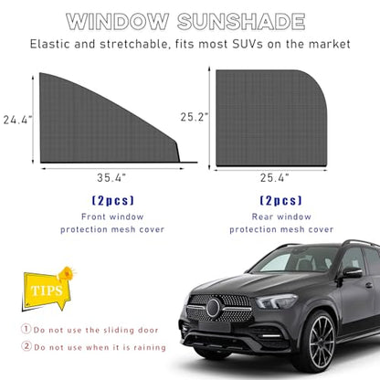 Ohleats 4 PCS Car Window Shades, Auto Front Rear Side Window Sun Shades for Block Heat & UV Protection, Breathable Mesh Baby Window Screen Covers, Universal Car Accessories (SUV) - size: SUV 4PCS
