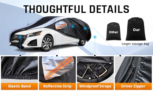Altima Car Cover Waterproof All Weather with Silver Strip Design, Custom Fit for Altima 2005–2025, Accessory with Door Zipper & Windproof Straps - size: Custom Fit Nissan Altima