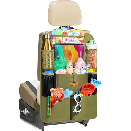 SURDOCA Car Organizers and Storage, Upgraded Car Seat Organizer with 11-inch Touch Screen Tablet Holder, Backseat Car Organizer with 8 Pockets, Car Seat Protector Road Trip Essentials for Kids - color: ArmyGreen, size: 1pc