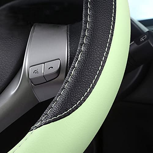Leather Car Steering Wheel Cover, Non-Slip Car Wheel Cover Protector Breathable Microfiber Leather Universal Fit for Most Cars (Green) - color: Green