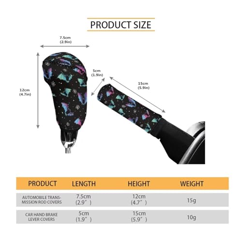 Jeiento Galaxy Rainbow Bat Handbrake Cover for Women Men Anti Slip Halloween Colorful Bat Auto Gear Shift Knob Covers Protective Accessories Universal Fit Most Cars - color: Galaxy Rainbow Bat