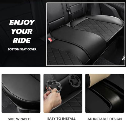 Rear Bottom Seat Cover for Cars, 1-Pack Luxury Faux Leather Back Bench Car Bottom Seat Cover Auto Seat Cushion, Anti-Slip, Waterproof, Universal Fit, Black - color: Rear Seat - Black