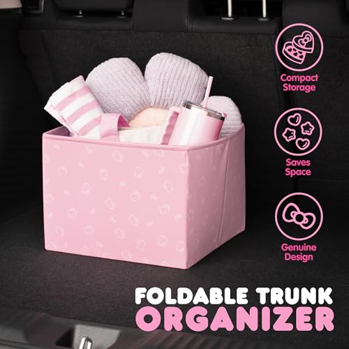 Sanrio Hello Kitty Car Trunk Organizer and Storage Bin - Collapsible Simple Compartment Convenient Heavy Duty, Fold Up for Easy Storage Box, Automotive Seat Cargo Groceries Tools - 12.5L x 12.5W x 9H - style: Organizer Hello Kitty