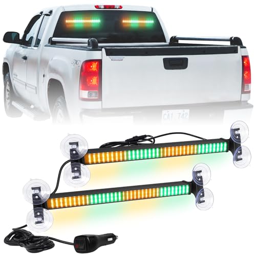 XRIDONSEN 2 in 1 Amber Green Emergency Lights Traffic Advisor Light Bar 144 LED Warning Safety Strobe Interior Front Dash Windshield Rear Window Lights for Trucks Construction Vehicles (2x17.7 inch) - color: Amber/Green
