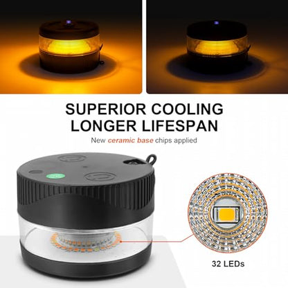 Magnetic Wireless Beacon Light, USB-C Rechargeable LED Strobe Lights for Truck, Mini Portable Flashing Emergency Safety Warning Light for Postal Car Plowing Tractor UTV Golf Cart IP67 Waterproof Amber