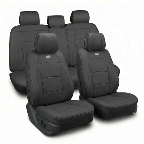 FH Group Ultra Comfort Highest Grade Faux Leather Full Set Car Seat Cushions– Universal Fit for Cars Trucks & SUVs (Solid Black) - color: Black, style: Full Set