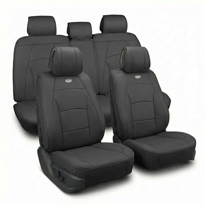 FH Group Ultra Comfort Highest Grade Faux Leather Full Set Car Seat Cushions– Universal Fit for Cars Trucks & SUVs (Solid Black) - color: Black, style: Full Set
