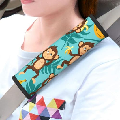 Seat Belt Cover Pad Tropical Palm Leaves Monkey Banana Soft Safety Car Automotive Seat Belt Pads Cushion Shoulder Strap Covers for Cars or Bags, 2 Pcs - color: Tropical Palm Leaves Monkey Banana