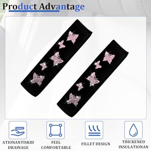 Car Seat Belt Covers, 2PCS Butterfly Soft Vehicle Seatbelt Shoulder Strap Pad Cushions, Comfortable Automotive Interir Harness Pad, Universal for SUV Automobile Truck (Pink) - color: Pink