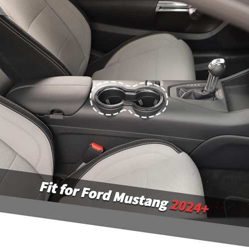 Jimen Fit for Ford Mustang 2024-2025, Center Console Front Cup Holder Cover Trim (Carbon Fiber) - color: Carbon Fiber