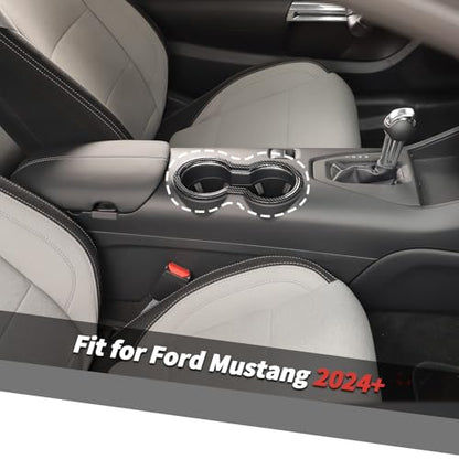 Jimen Fit for Ford Mustang 2024-2025, Center Console Front Cup Holder Cover Trim (Carbon Fiber) - color: Carbon Fiber