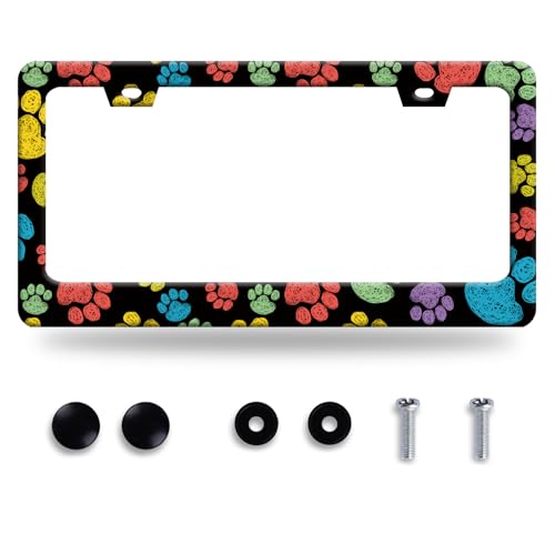 Cat Dog Paw Prints License Plate Frame Animal License Plate Frames Stainless Steel Accessories Cars Decor with 2 Holes and Screws Fits Standard Us Ca Vehicles License Plate Holder Size 12.2 X 6 Inch - color: Cat Dog Paw Prints
