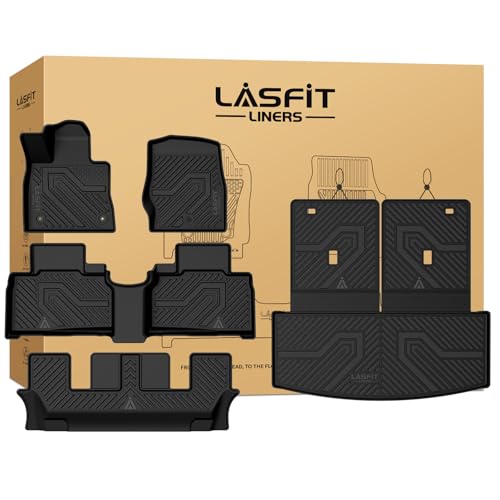 LASFIT Floor Mats & Cargo with Backrest Mat for Ford Explorer 2020-2021 6 Passenger, Custom Fit All Weather Protector TPE Easy Clean Floor Liners, 5pcs Full Set Black - style: 3) Explorer 6-Seat| 20-21 | Combo Set