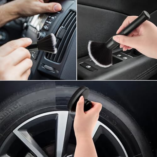 Car Tire Shine Applicator with 1 Car Interior Detailing Brush, Automotive Tire Dressing Applicator Brush with Storage Stand for Tires Detailing & Cars Wash Kit
