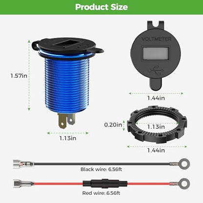 10L0L 9V-55V Input Golf Cart Quick Charge 3.0 Dual USB Charging Socket,2 in 1 USB Ports & Digital Voltmeter Universal for Club Car,EZGO and Yamaha,Metal Shell Safe Charge Outlet - color: Blue