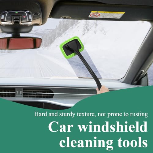 Windshield Cleaning Tool, Extendable Handle Car Window Cleaner with 4 Reusable Microfiber Pads, Auto Inside Glass Wiper for Car Windscreen Cleaning - color: Green